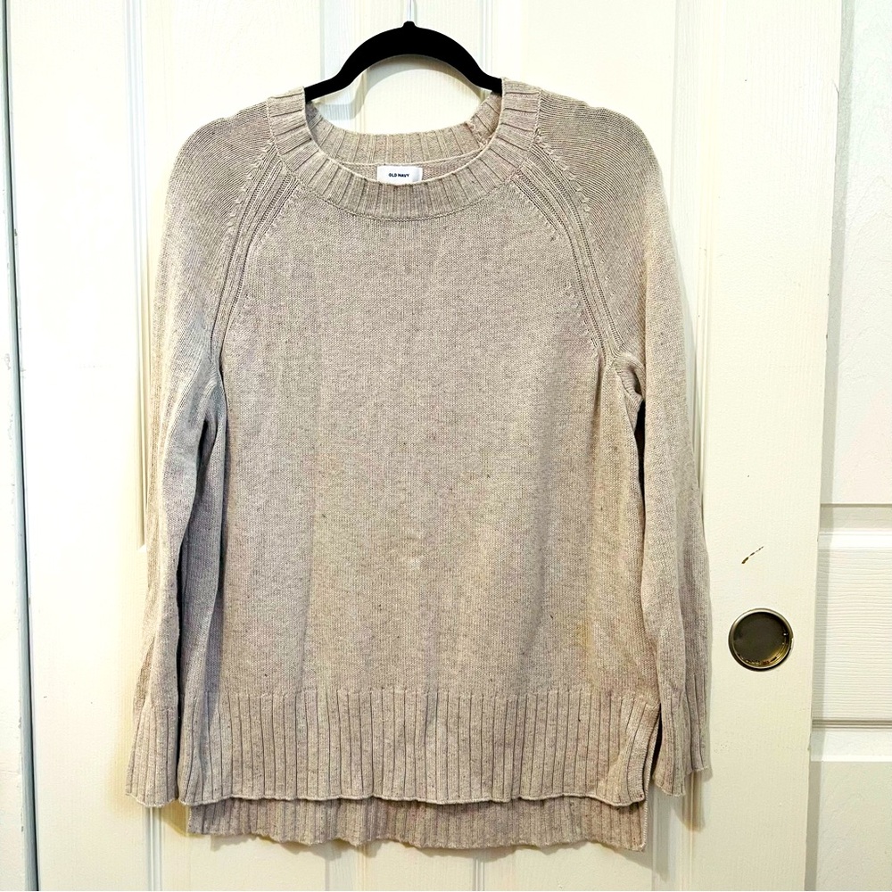Old Navy Sweater Women Medium Gray Ribbed Knit Hi Lo Hem Loose Stetch